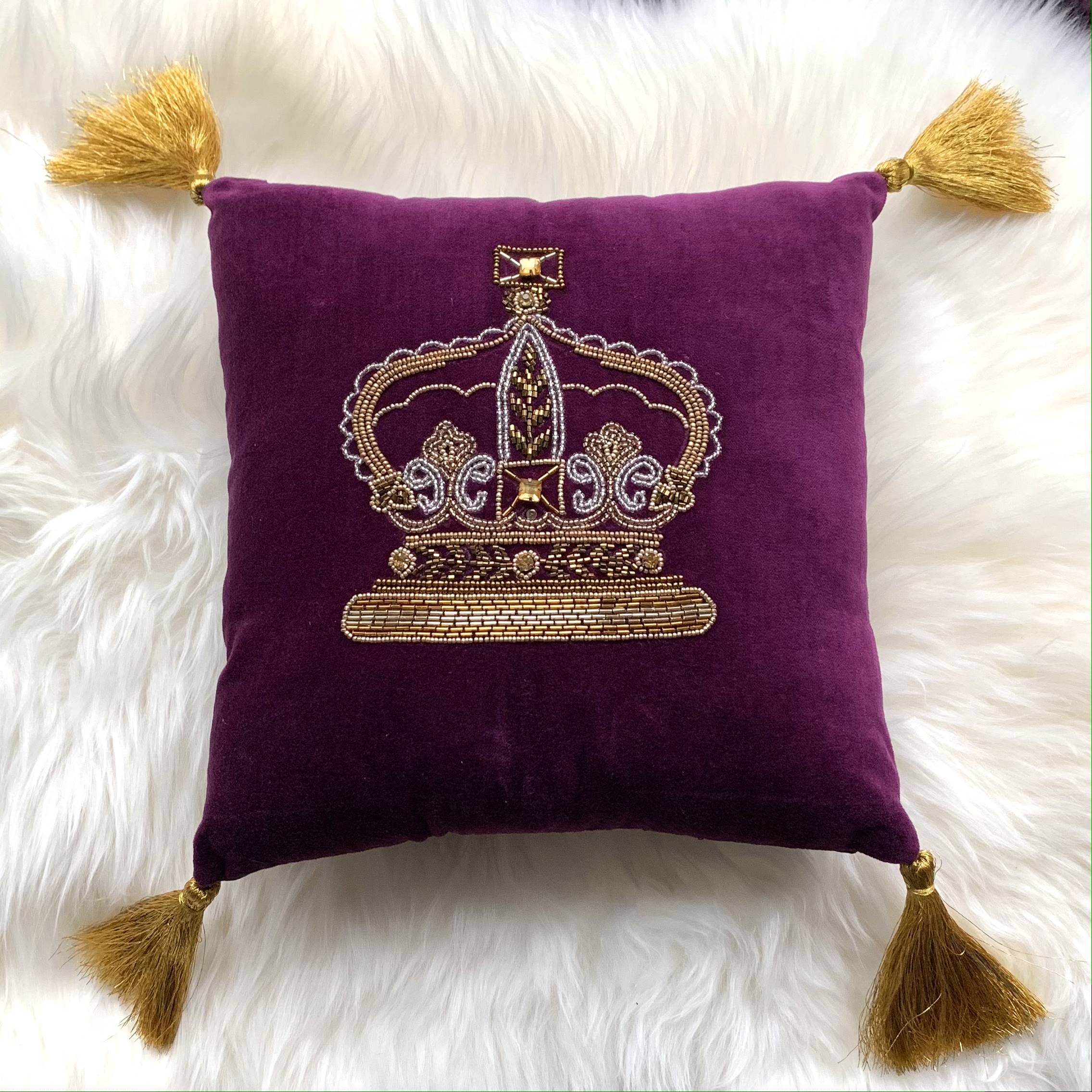 Crowns Cushion with Tassels